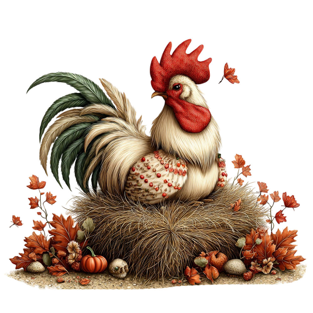 Whimsical Autumn Rooster Fabric Panel 4