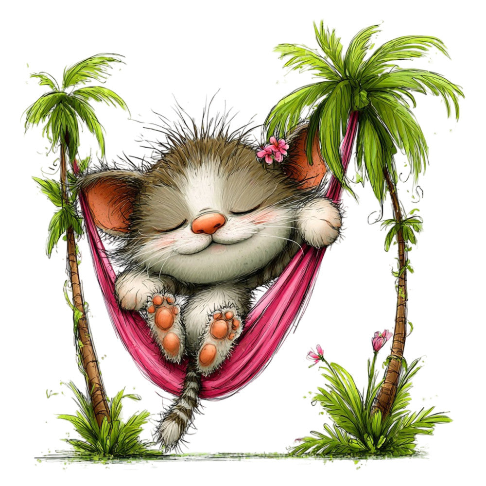 Whimsical Summer Cats Fabric Panel 14