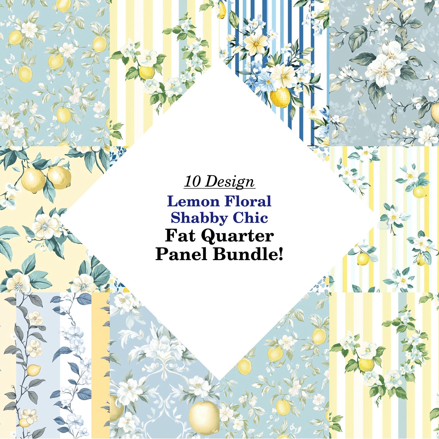 Lemon Floral Shabby Chic Fat Quarter Bundle