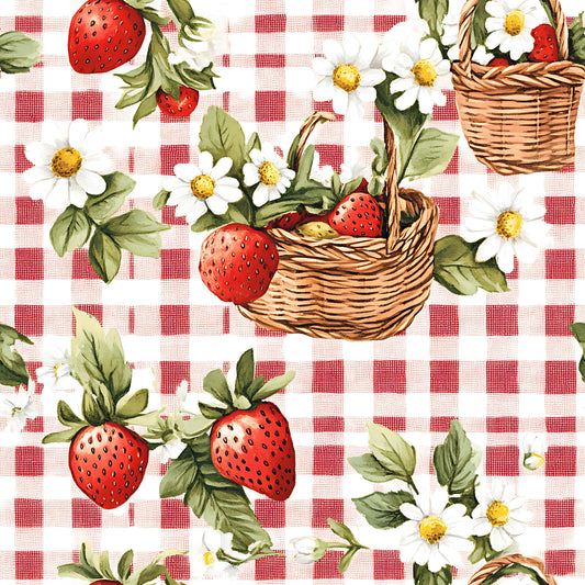 Strawberry Gingham Picnic Pattern 7 Quilting Cotton Fabric