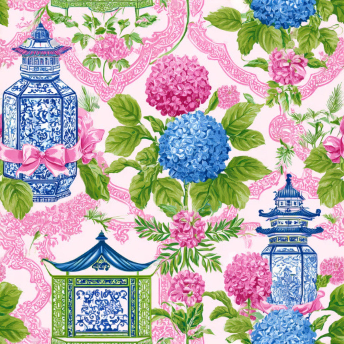 Daily Deal: Pink Chinoiserie Mahjong Pattern 12 Quilting Cotton Fabric - 118" x 12 Yards"