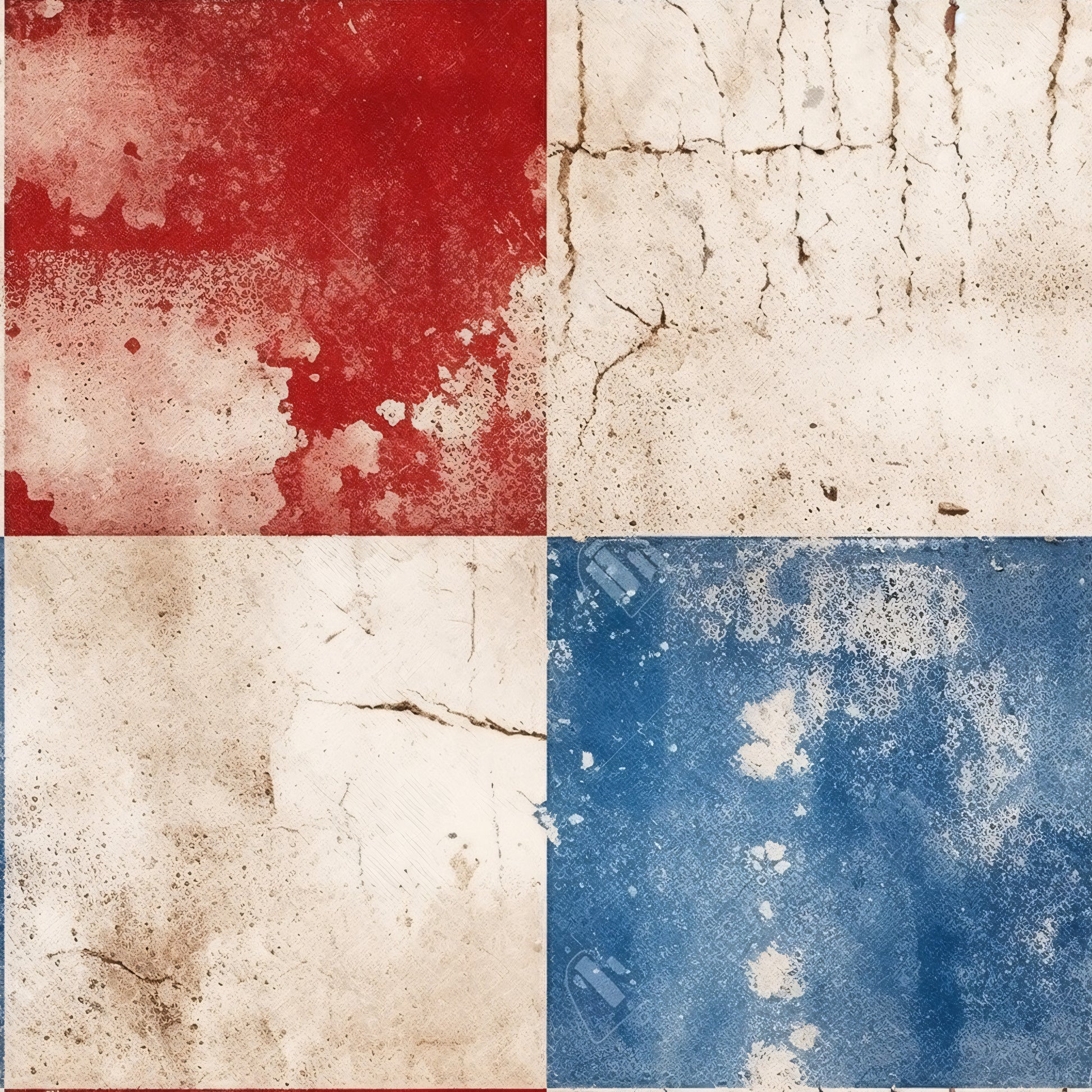 red, white, blue, distressed, weathered, aged, cracked, peeling paint, patriotic, americana, vintage, rustic, worn, faded, quilting cotton, fabric panel, textured, shabby chic, country, antique finish