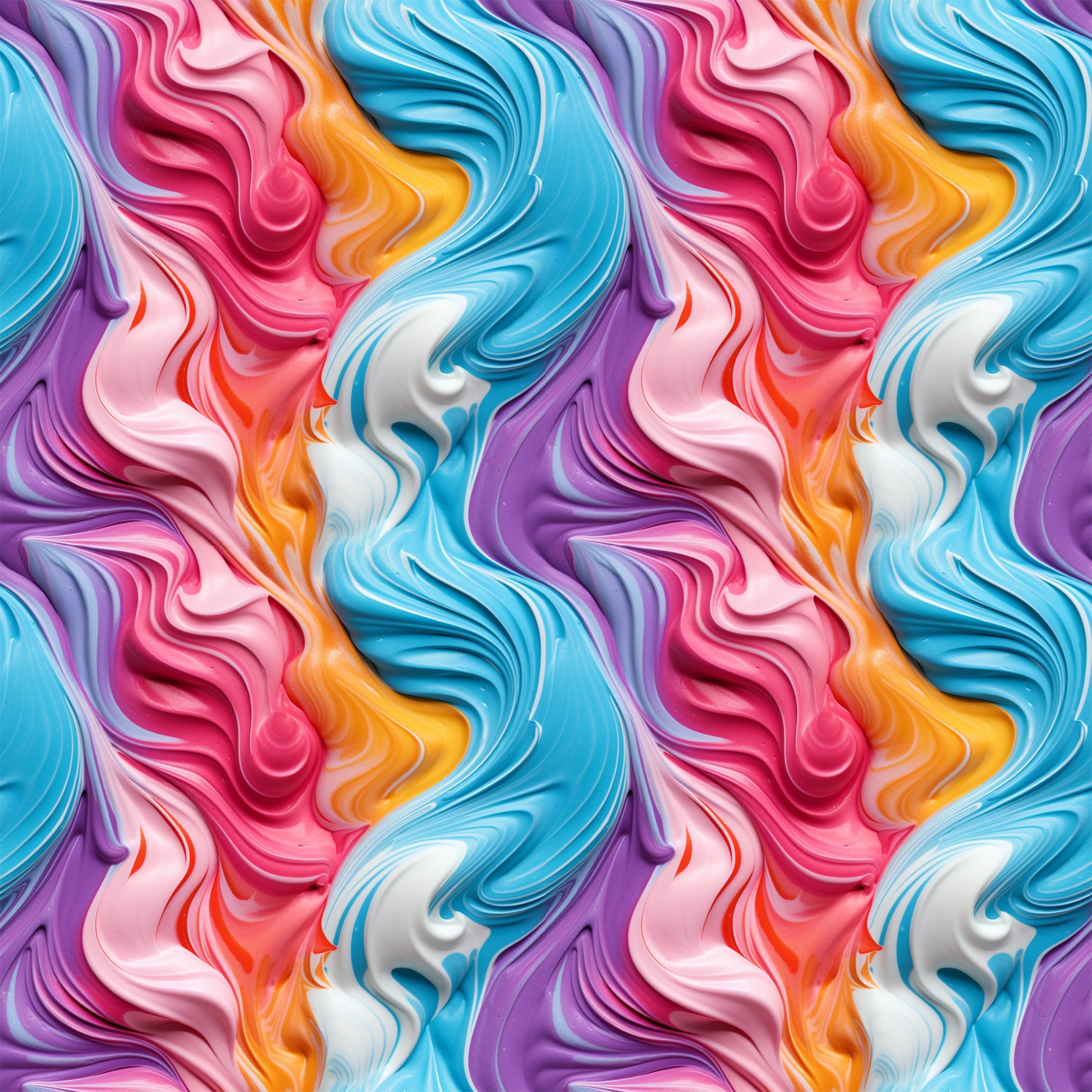 vibrant swirls, frosting pattern, marbled design, pink swirls, blue swirls, purple swirls, orange swirls, white swirls, fluid motion, abstract art, candy colors, pastel tones, quilting cotton, fabric panel, seamless repeat, flowing curves, colorful waves, artistic swirls, modern pattern, bright colors