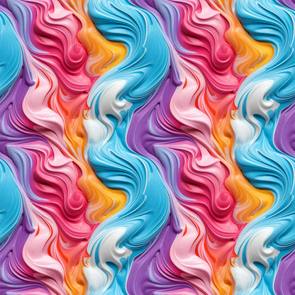 vibrant swirls, frosting pattern, marbled design, pink swirls, blue swirls, purple swirls, orange swirls, white swirls, fluid motion, abstract art, candy colors, pastel tones, quilting cotton, fabric panel, seamless repeat, flowing curves, colorful waves, artistic swirls, modern pattern, bright colors