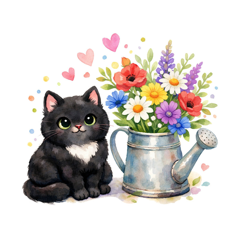 Black Spring Kitten Fabric Panel 1