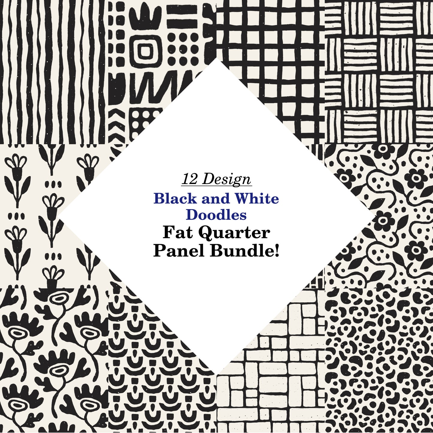 Black and White Doodles Fat Quarter Bundle