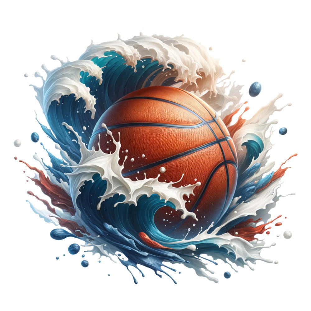 Watercolor Basketball and Splash Fabric Panel 9