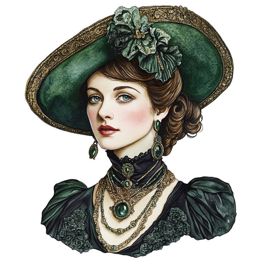 Emerald Victorian Lady Fabric Panel 37