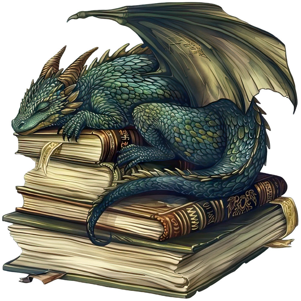 Dragon Sleeping on Books Fabric Panel 7