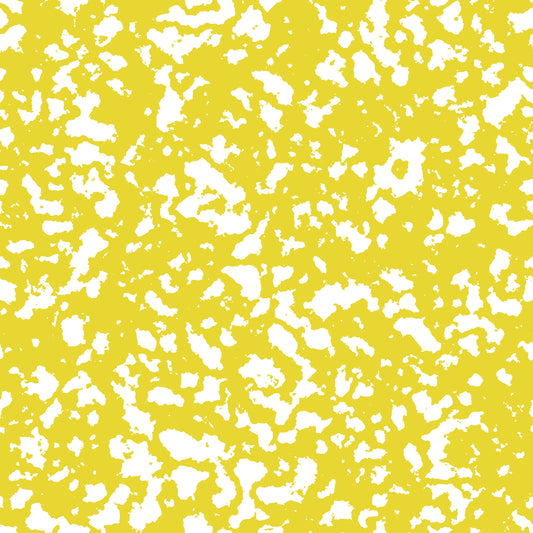 yellow, white, grunge pattern, distressed texture, abstract design, speckled surface, weathered look, vintage style, quilting cotton, fabric panel, crafting material, sewing supplies, textured background, artistic pattern, contemporary design, bright yellow, scattered dots, irregular shapes, modern quilting