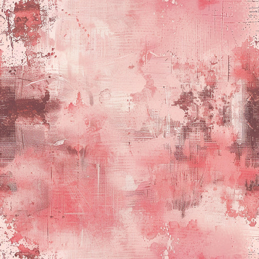 pink blush, coral pink, mauve, dusty rose, grunge pattern, distressed texture, abstract design, weathered look, vintage style, faded appearance, textured surface, quilting cotton, fabric panel, artistic brushstrokes, layered effects, muted tones, soft pastels, aged finish, contemporary art, mixed media style