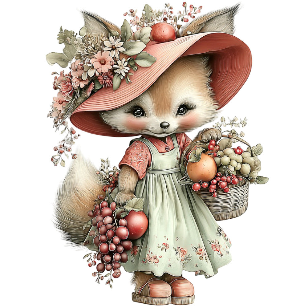 Summer Fruit Basket Animals Fabric Panel 32