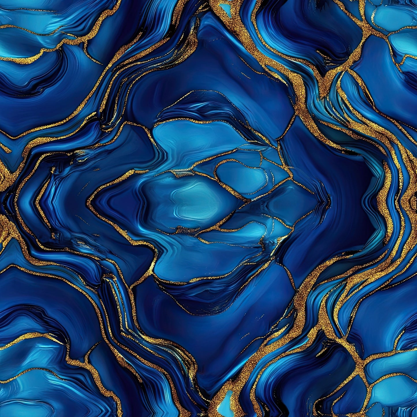 royal blue, navy blue, turquoise, gold, metallic gold, agate pattern, marble effect, swirled design, geode inspired, flowing lines, organic shapes, luxurious, elegant, quilting cotton, fabric panel, mineral pattern, natural stone, fluid design, abstract pattern, shimmering accents