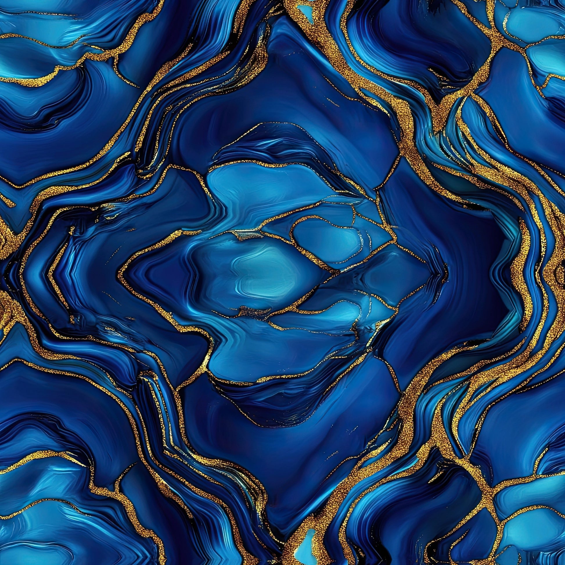 royal blue, navy blue, turquoise, gold, metallic gold, agate pattern, marble effect, swirled design, geode inspired, flowing lines, organic shapes, luxurious, elegant, quilting cotton, fabric panel, mineral pattern, natural stone, fluid design, abstract pattern, shimmering accents