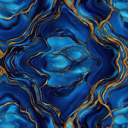 royal blue, navy blue, turquoise, gold, metallic gold, agate pattern, marble effect, swirled design, geode inspired, flowing lines, organic shapes, luxurious, elegant, quilting cotton, fabric panel, mineral pattern, natural stone, fluid design, abstract pattern, shimmering accents