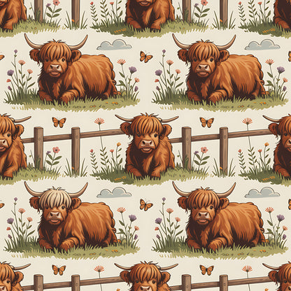 Cartoon Highland Cows Pattern 6 Quilting Cotton Fabric