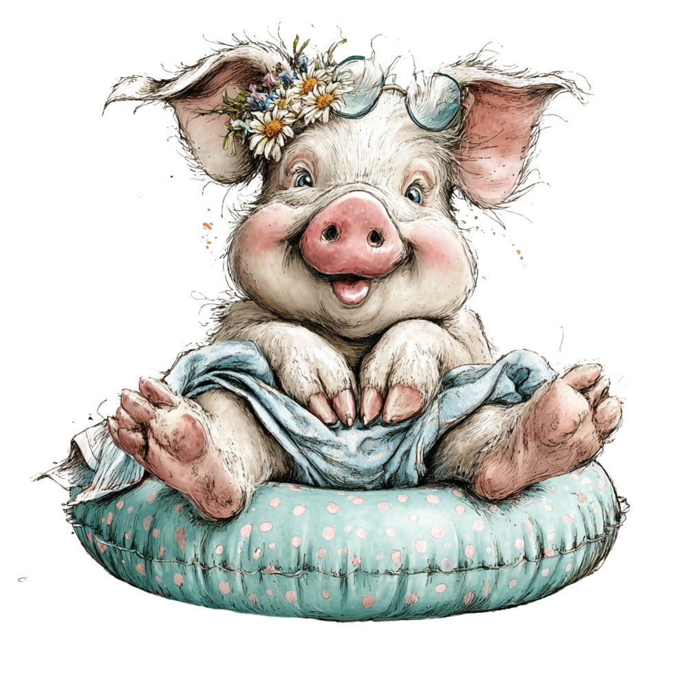 Whimsical Quirky Pool Float Pig Fabric Panel 20