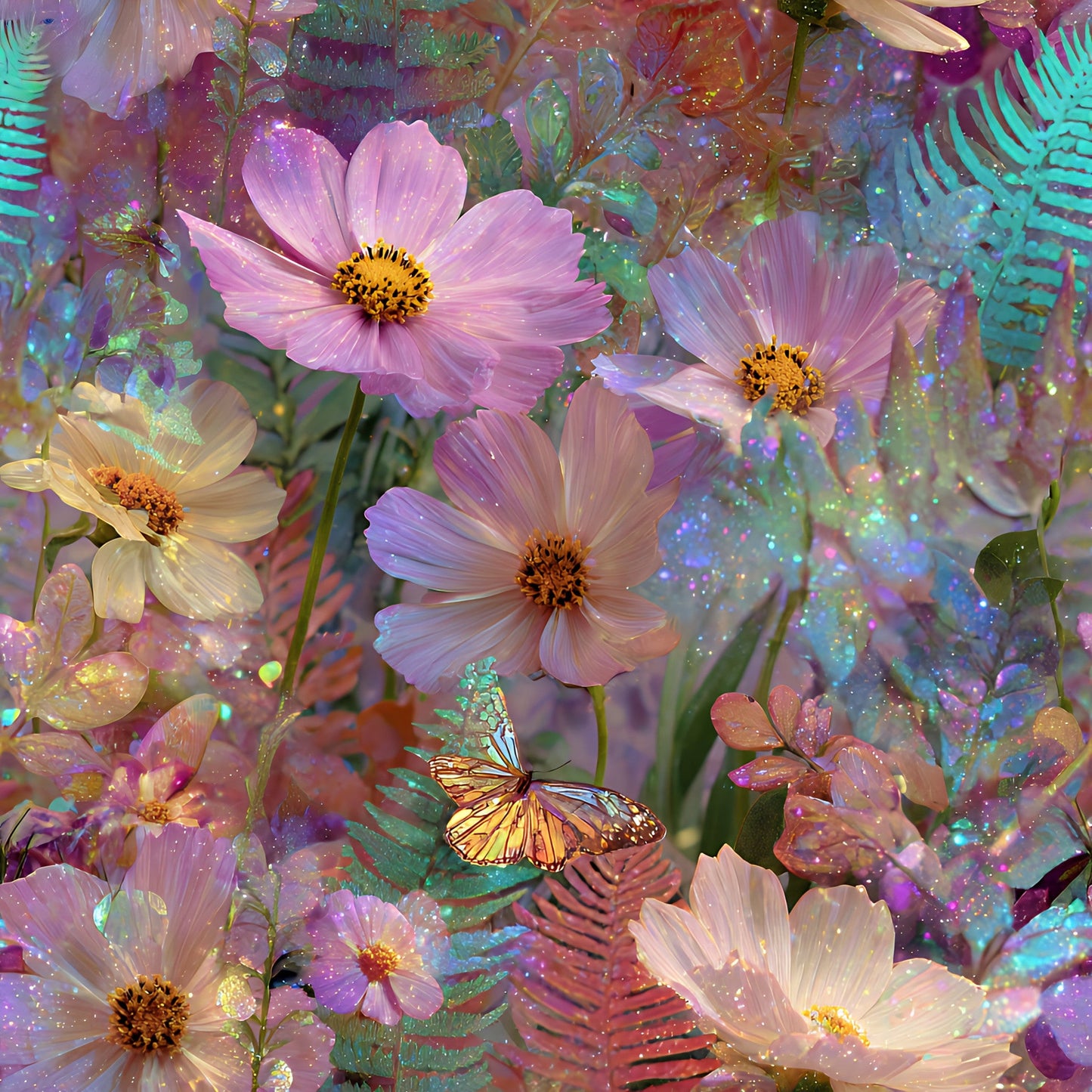 Daily Deal: Dreamy Cosmos Floral Ferns Pattern 11 Quilting Cotton Fabric - 45" x 4 Yards"