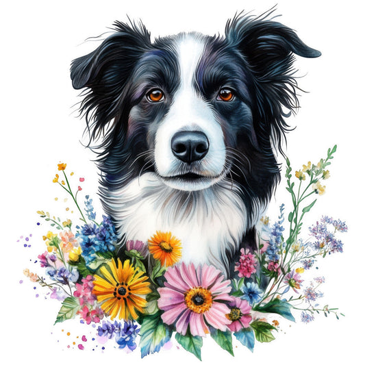 Watercolor Border Collie Fabric Panel 18