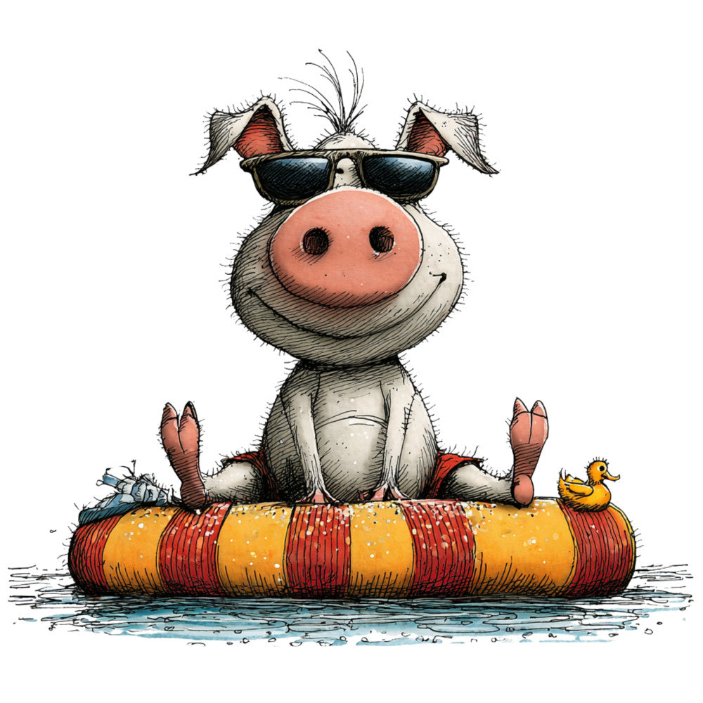 Whimsical Quirky Pool Float Pig Fabric Panel 3