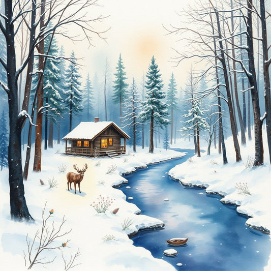 Deer by River Fabric Panel 2