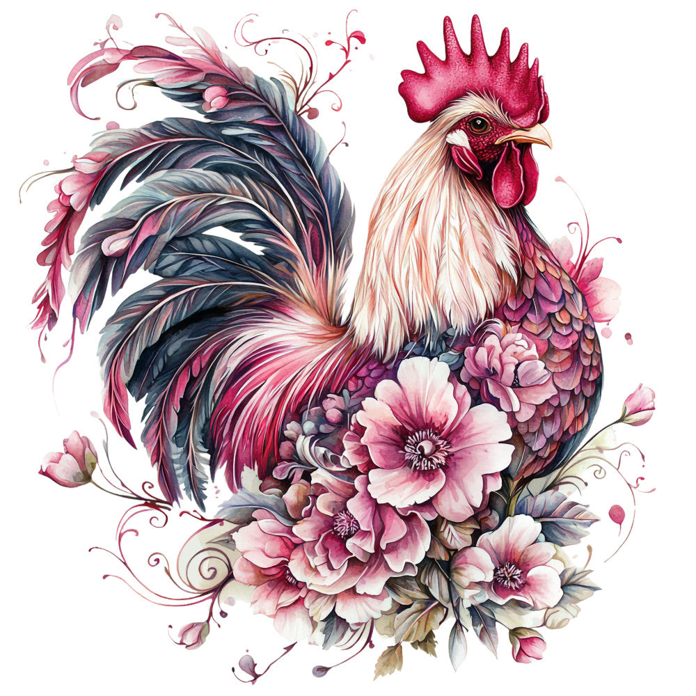 Floral Rooster Fabric Panel 10