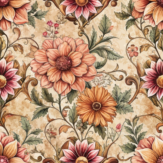 Daily Deal: Baroque Florals Pattern 175 Quilting Cotton Fabric - Fat Quarter (18" x 22")