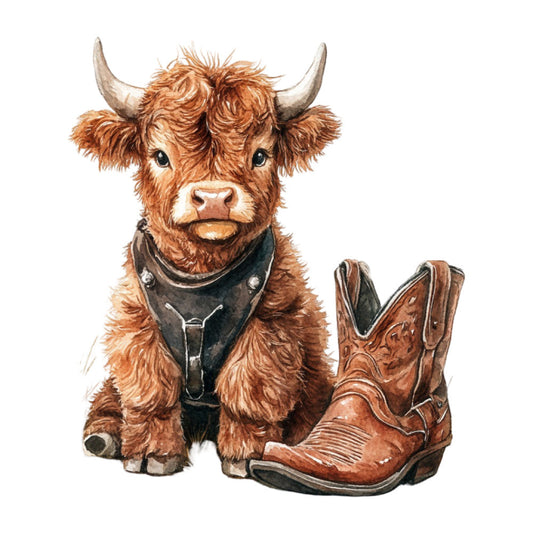 Cute Western Highland Cow Fabric Panel 12