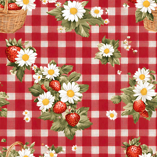 Strawberry Gingham Picnic Pattern 8 Quilting Cotton Fabric