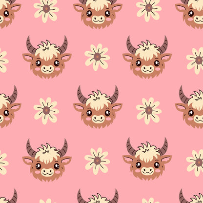 Cute Baby Highland Cows Pattern 7 Quilting Cotton Fabric