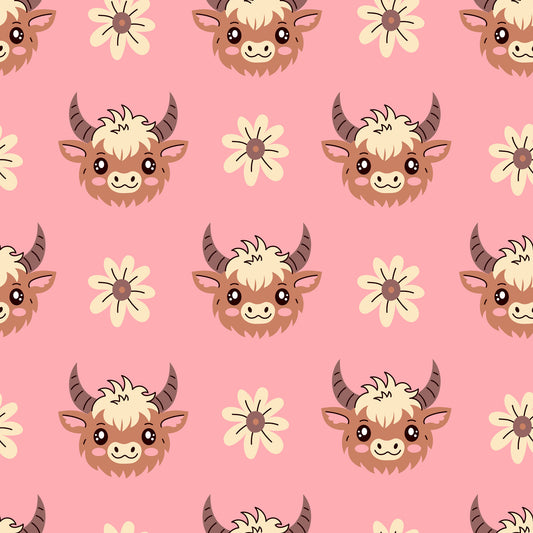 Cute Baby Highland Cows Pattern 7 Quilting Cotton Fabric