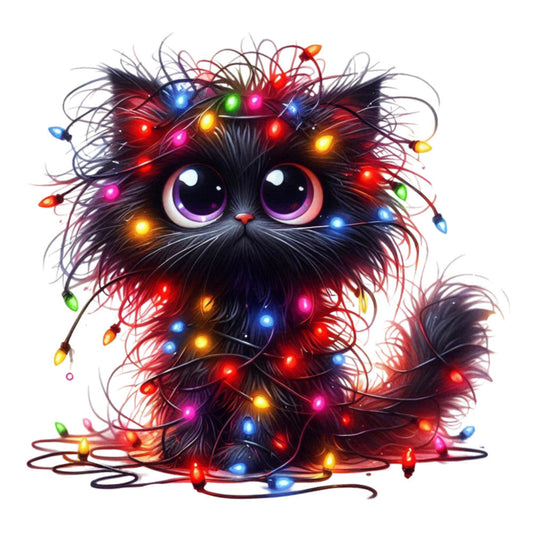 Tangled Christmas Cat Fabric Panel 2