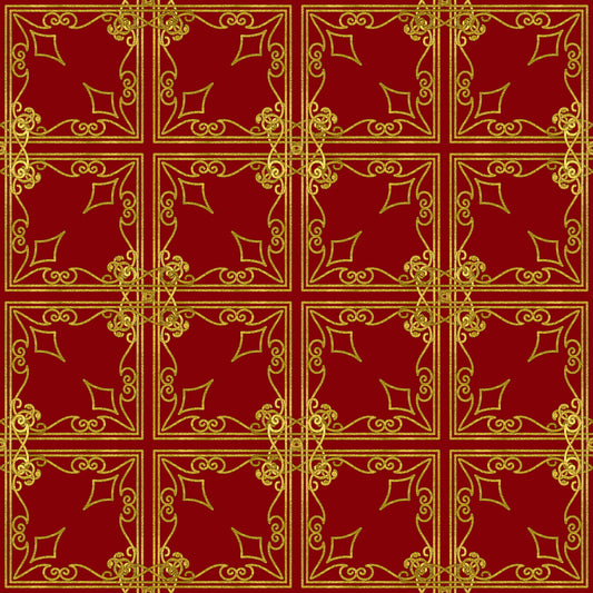 Red Gold Christmas Pattern 2 Quilting Cotton Fabric