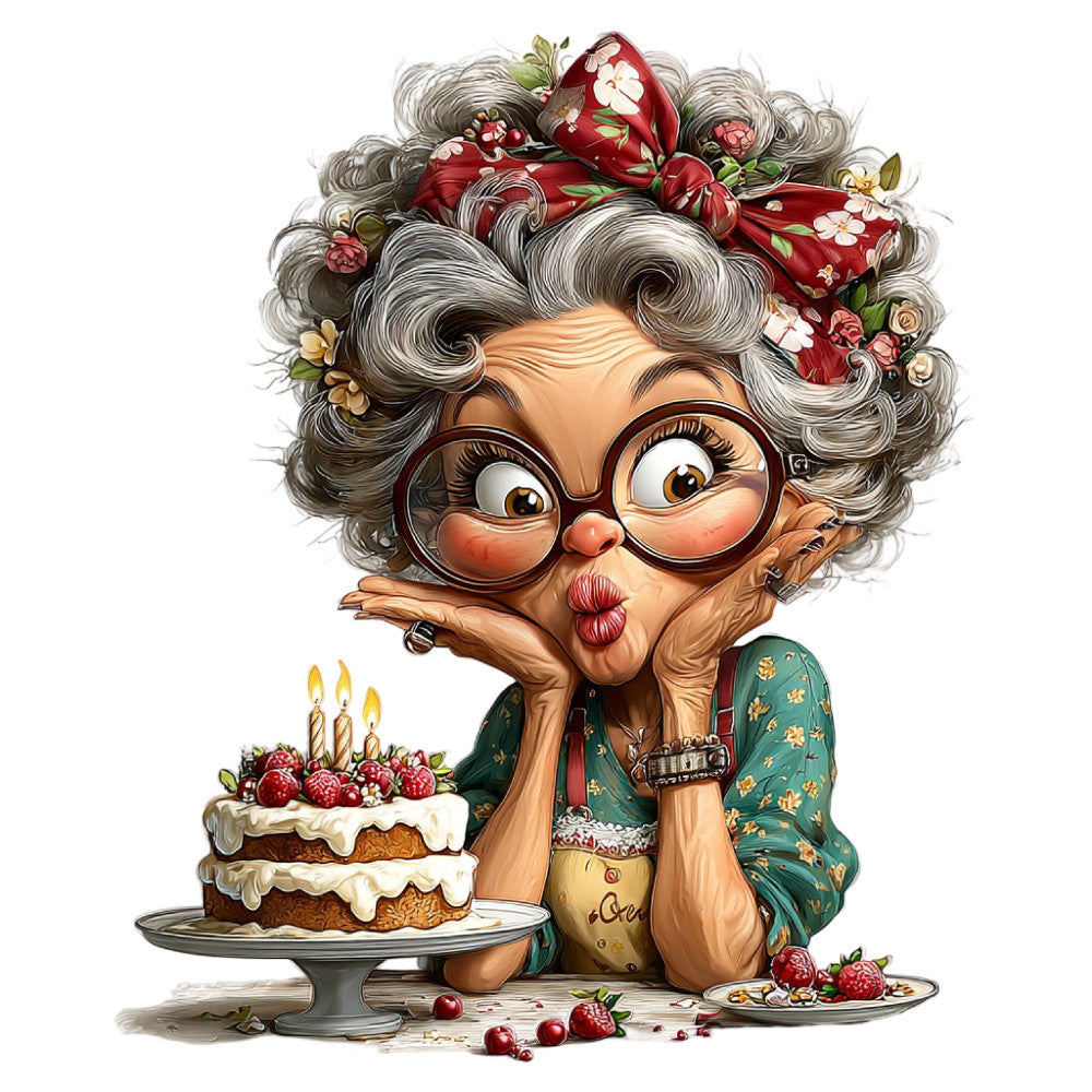Whimsical Old Lady Birthday Fabric Panel 27