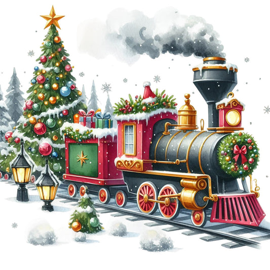 Christmas Spirit Trains Fabric Panel 6