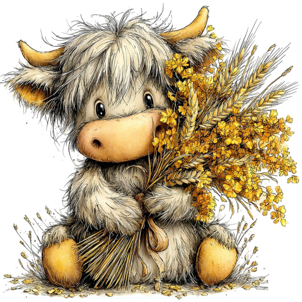 Yellow Highland Cow Fabric Panel 26