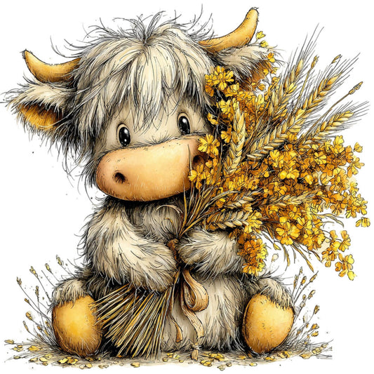 Yellow Highland Cow Fabric Panel 26