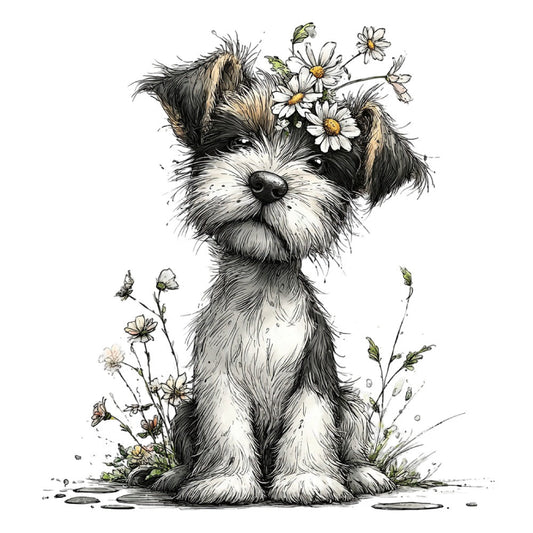 Whimsical Spring Dogs Fabric Panel 36