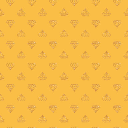 golden yellow, orange background, diamond pattern, geometric shapes, glittery diamonds, sparkly gems, repeating motif, quilting cotton, fabric panel, celebration theme, festive design, luxury pattern, precious stones, brilliant cut diamonds, shimmer effect, coordinating pattern, craft fabric, sewing material