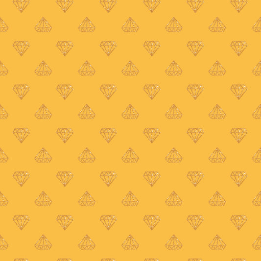 golden yellow, orange background, diamond pattern, geometric shapes, glittery diamonds, sparkly gems, repeating motif, quilting cotton, fabric panel, celebration theme, festive design, luxury pattern, precious stones, brilliant cut diamonds, shimmer effect, coordinating pattern, craft fabric, sewing material
