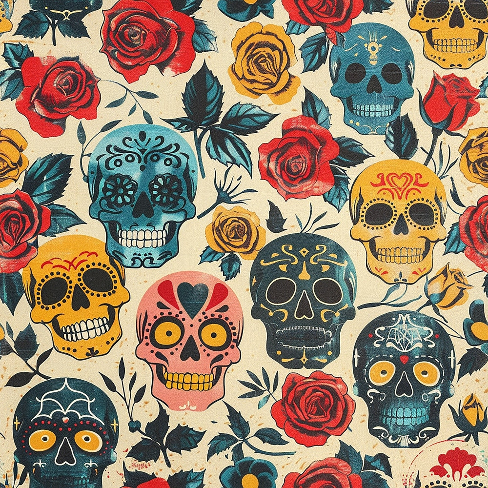 Daily Deal: Skulls and Roses Pattern 4 Quilting Cotton Fabric - 45" x 1 Yard"