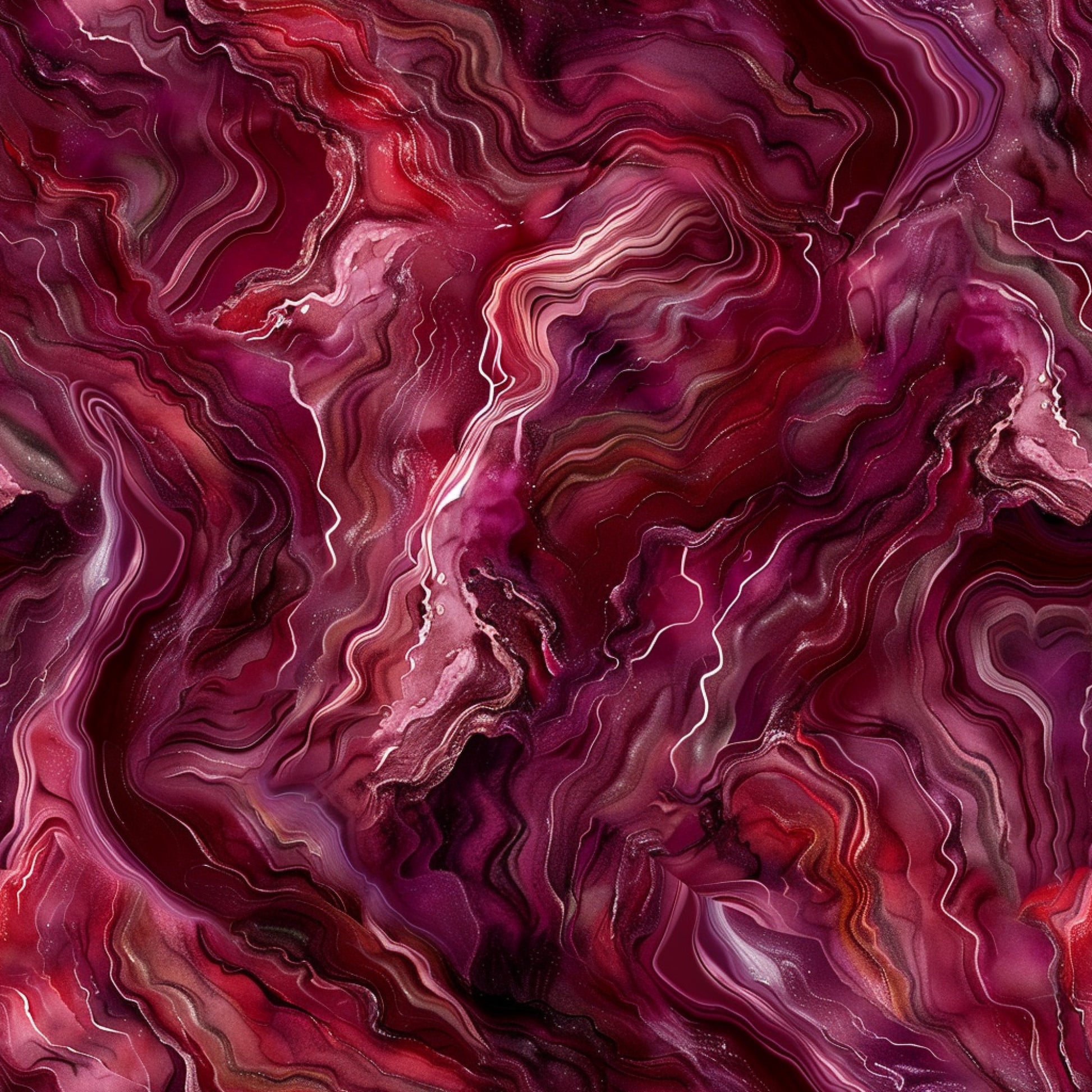 burgundy, maroon, deep red, magenta, purple, abstract pattern, swirling design, fluid motions, marble effect, geode inspired, wavy lines, organic shapes, rich tones, luxurious feel, quilting cotton, fabric panel, modern art style, flowing movement, layered texture, jewel tones