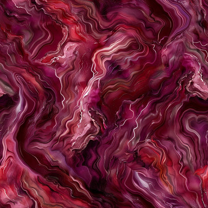 burgundy, maroon, deep red, magenta, purple, abstract pattern, swirling design, fluid motions, marble effect, geode inspired, wavy lines, organic shapes, rich tones, luxurious feel, quilting cotton, fabric panel, modern art style, flowing movement, layered texture, jewel tones