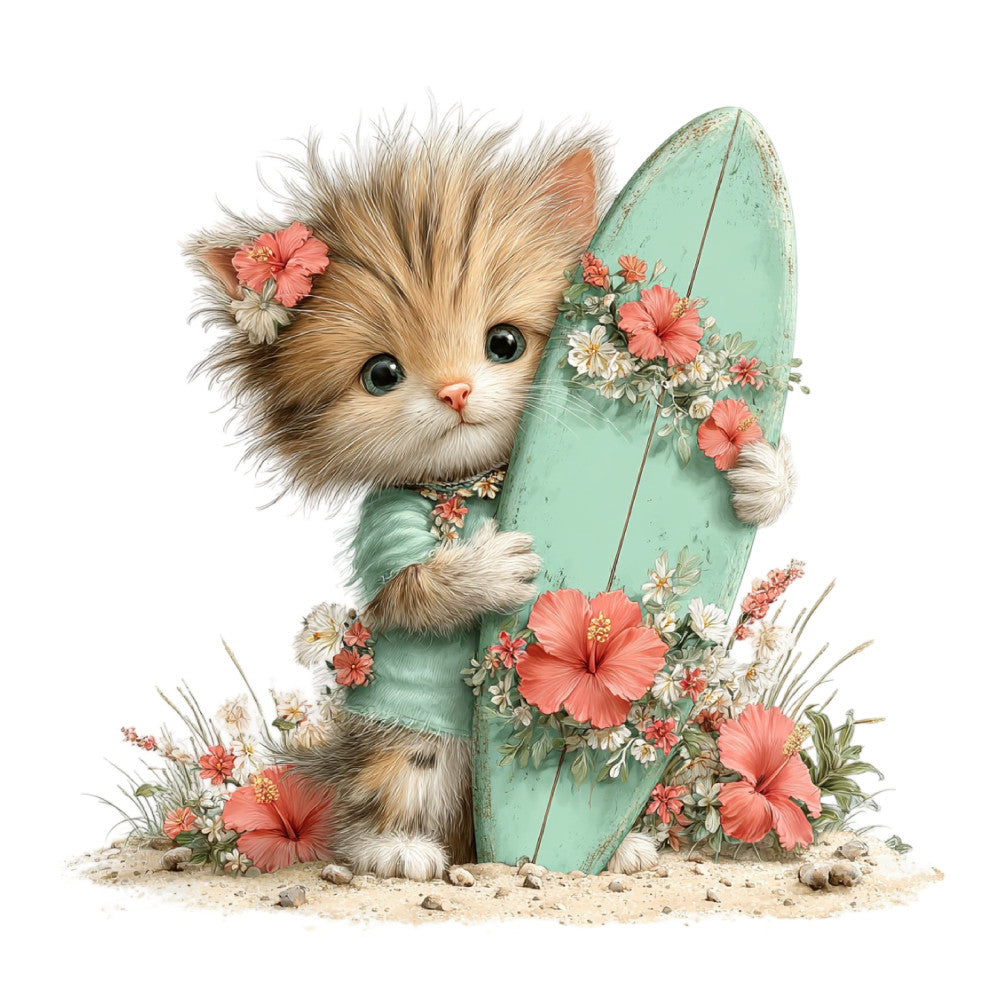 Whimsical Summer Cat Fabric Panel 13