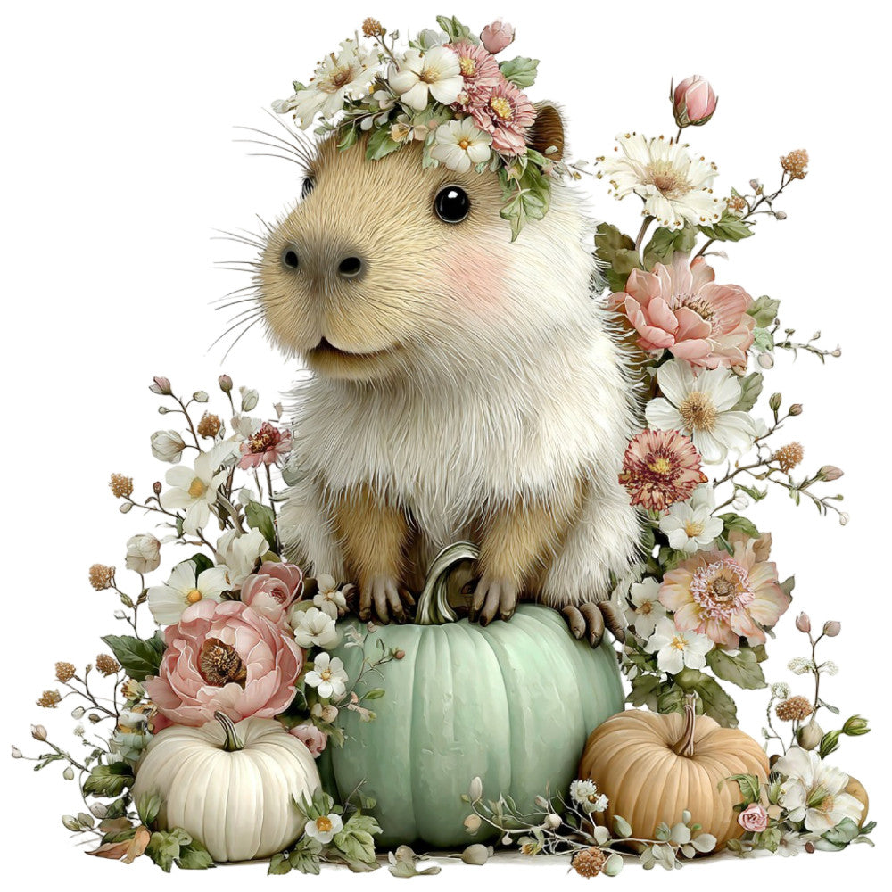 Whimsical Fall Autumn Capybara Fabric Panel 24