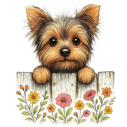 Puppies Peeking Over Fence Fabric Panel 6