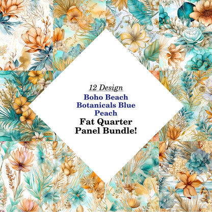 Boho Beach Botanicals Blue Peach Fat Quarter Bundle