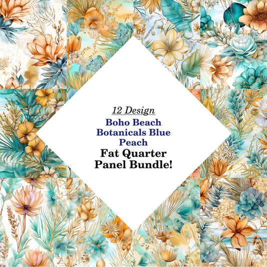 Boho Beach Botanicals Blue Peach Fat Quarter Bundle