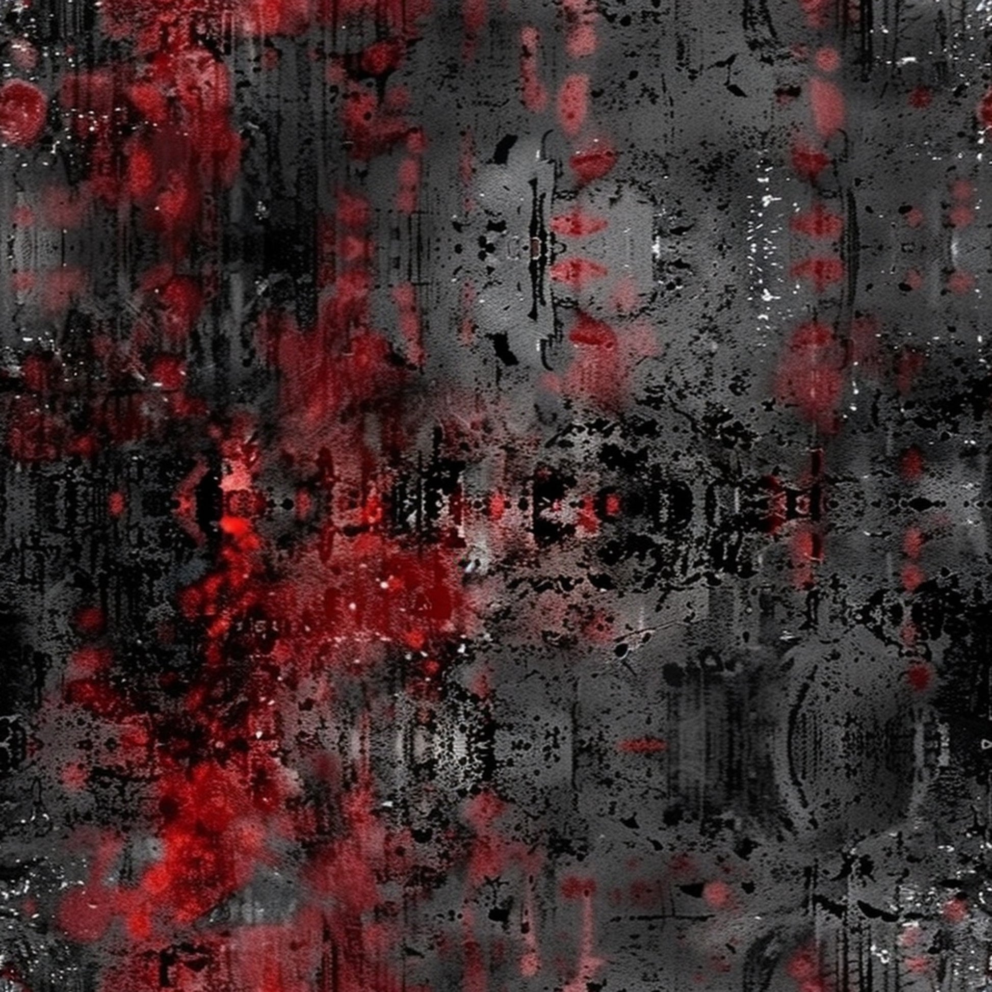 red, black, gray, grunge, distressed, abstract, splatter, drips, textured, weathered, edgy, moody, dark, cotton fabric, quilting panel, urban style, paint effect, rough texture, artistic, modern