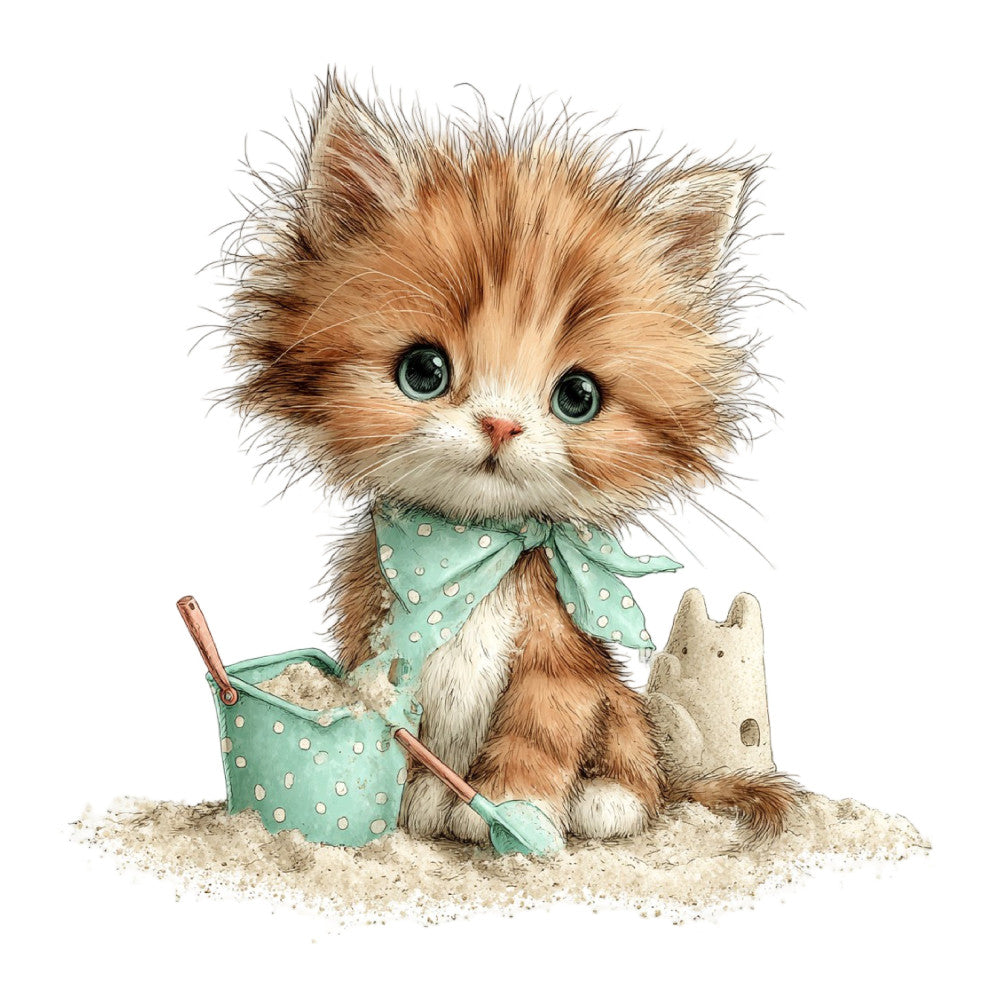Whimsical Summer Cat Fabric Panel 5